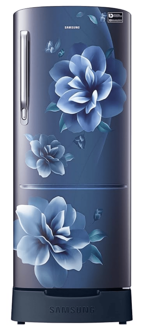 Samsung 183 L, 3 Star, Digital Inverter, Direct-Cool Single Door Refrigerator (RR20C1823CU/HL, Camellia Blue, Base Stand Drawer)